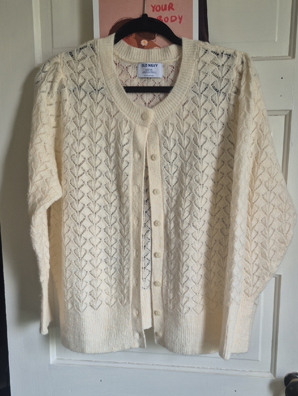Old Navy Cream Openwork Button-Front Cardigan
